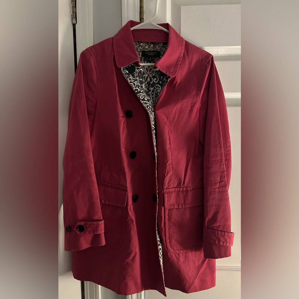 Raincoat, Size 6, Like New, Pink with Black-and-White Paisley Patterned Liner